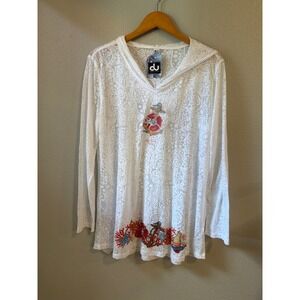 Unknown Lace Burnout Hoodie Women XXL White Floral Sheer Boho